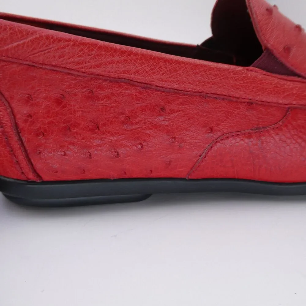 Men’s Red Genuine Ostrich Leather Driving Loafers Moccasins 250 mm / US 7 / EU40